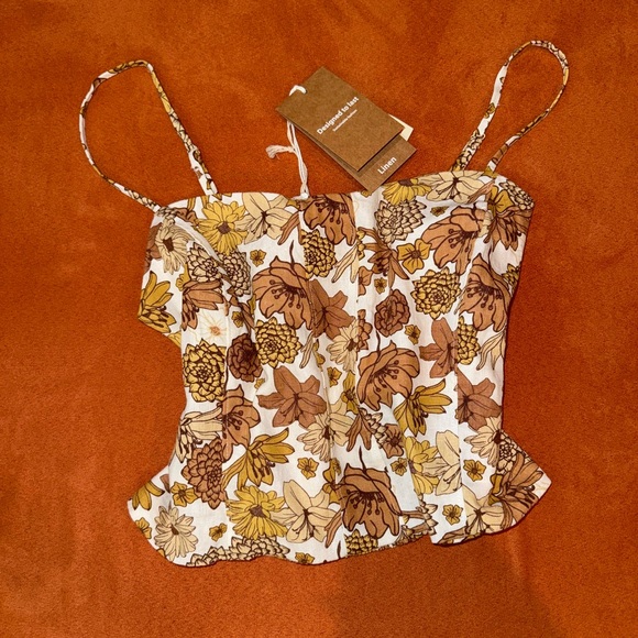 C&C California Tops - C&C California Brown and White Ruched Bustier Camisole